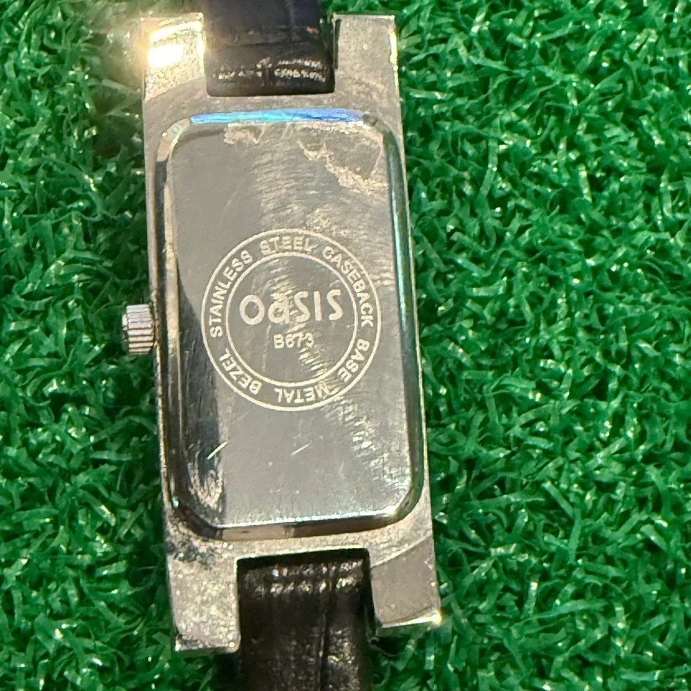 Oasis Rhinestones Silver Watch with‎ Black Strap